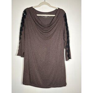 SOMA Brown Cowl Neck Loungewear Black Lace Insets Soft Classic Size Large